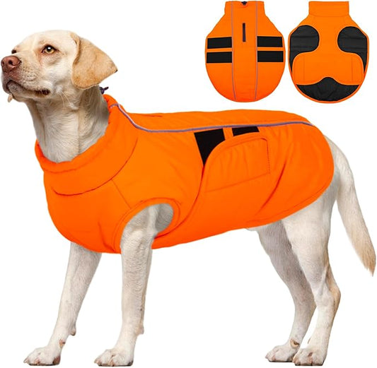 Kuoser Dog Jacket, Winter Dog Coats for Medium Dogs, Reflective Doggie Cold Weather Coats Pet Clothes, Puppy Snow Jacket for Frech Bulldog, Boston Terrier, Orange L