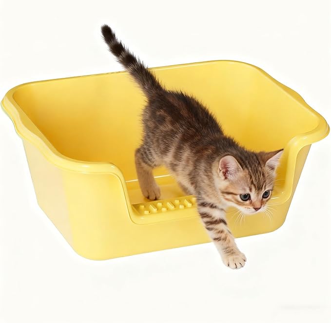 Small Cat Litter Box with High Sides,Cat Litter Pan Tray,High Wall Kitty Litter Box with Anti-Leakage Top Low Entry for Indoor Senior Cats & Multi Cats,Non-Sticky,Easy to Clean (Yellow)