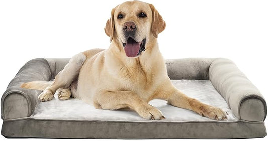 Amazon Basics Dog Bed with Cooling Gel Memory Foam, Pressure-Relief Support for Dogs up to 90lbs, Non-Slip Bottom, Machine Washable Cover, Extra Large Sized (44" x 35"), Taupe