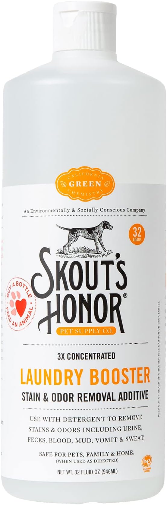 Skout's Honor Laundry Booster Stain & Odor Removal Additive - Plant-Powered Formula for Pet Bedding, Clothing, and Washable Pee Pads - Eco-Friendly & Cruelty-Free, 32 oz