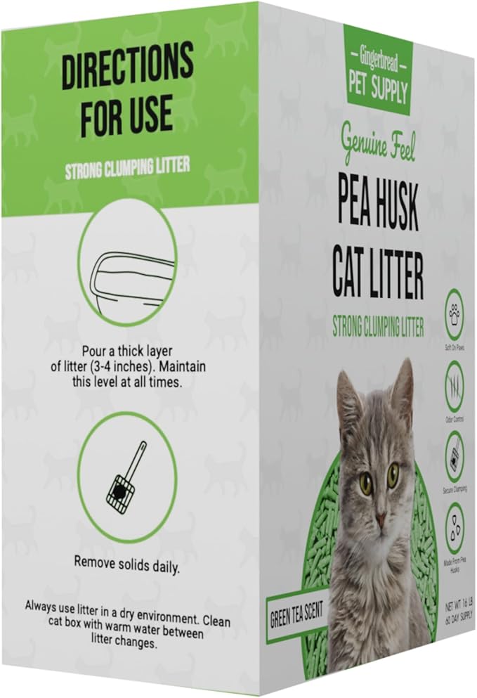 Premium Pea Husk Scented Cat Litter for Happy and Healthy Cats. (16 lbs)(Green Tea)