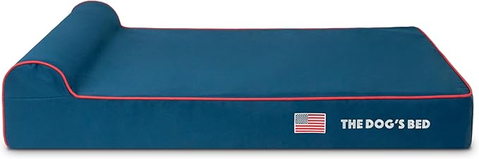 The Dog’s Bed Orthopedic Headrest Dog Bed XL Blue Oxford with Red Trim US Flag, Memory Foam, Hip & Elbow Dysplasia, Post Surgery, Lameness, Waterproof Washable Cover