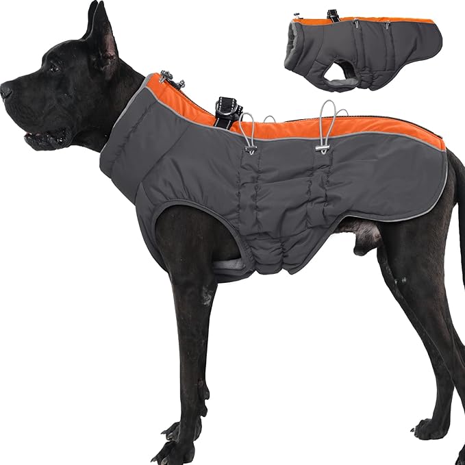 Dog Coat Winter Warm Dog Jackets for Large Dogs Reflective Snowsuit with Harness Fleece Dogs Snow Jacket Waterproof Pet Clothes for Cold Weather