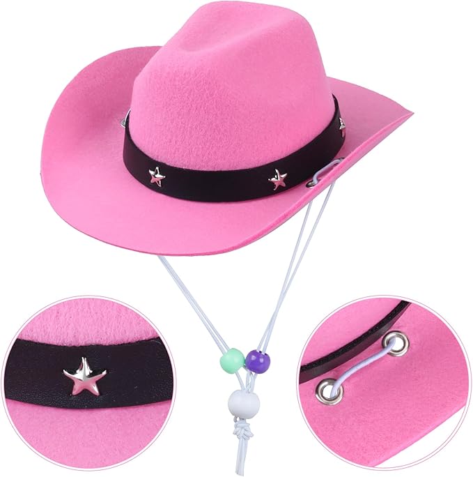 Yewong Pet Cowboy Costume Accessories Dog Cat Pet Size Cowboy Hat and Bandana Scarf West Cowboy Accessories for Puppy Kitten Party Festival and Daily Wearing Set of 2 (Pink)
