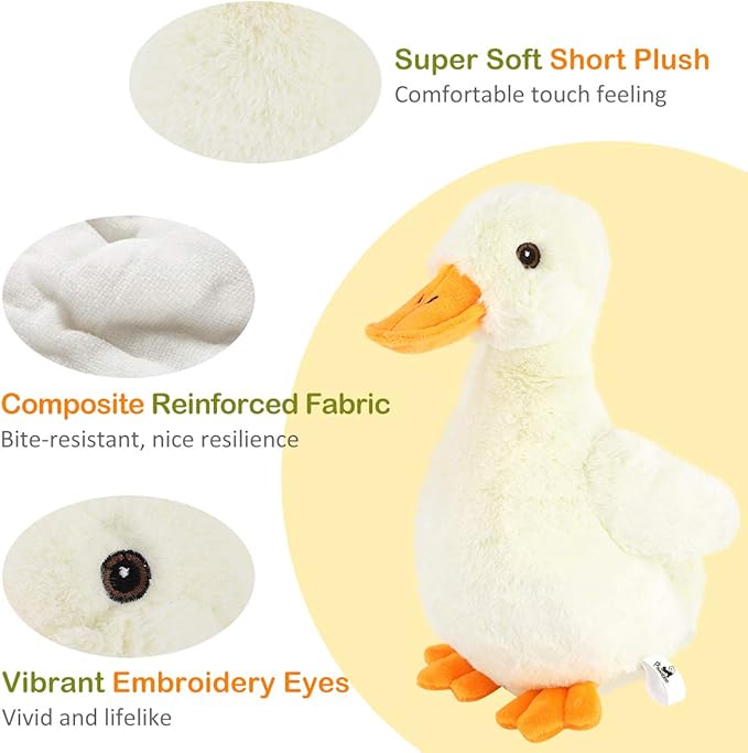 Pawaboo Squeak Plush Duck Dog Toy, Large 12'' Super Soft PlushStuffed Duck-Shaped Pet Toys, Crinkle Paper Rattle Pet Biting Training Chew Toys Non-Toxic Plush Doll for Pet Dogs, Light Yellow/Orange