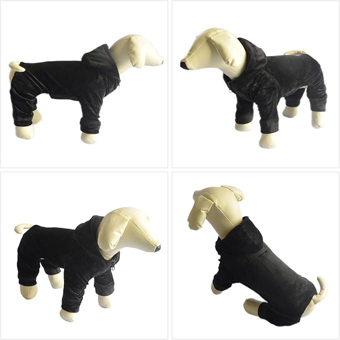 Dog Pajamas Pet Jumpsuits PJS for All Seasons, Velvet Dog Hoodies 4 Legs Four Feet Dog Onesies Stylish PJS Puppy Costume Cotton Liner Warm Pet Clothes for Small Medium Large Dogs Black XL