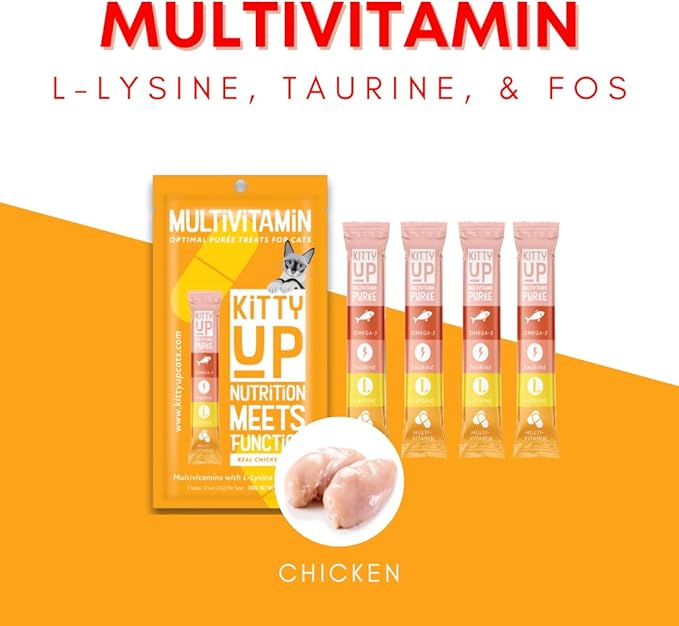 Lickable Cat Treats - All Natural Chicken Puree Tubes with Lysine & Taurine | Grain-Free Wet Treats for Indoor Cats & Kittens (12 Pack)