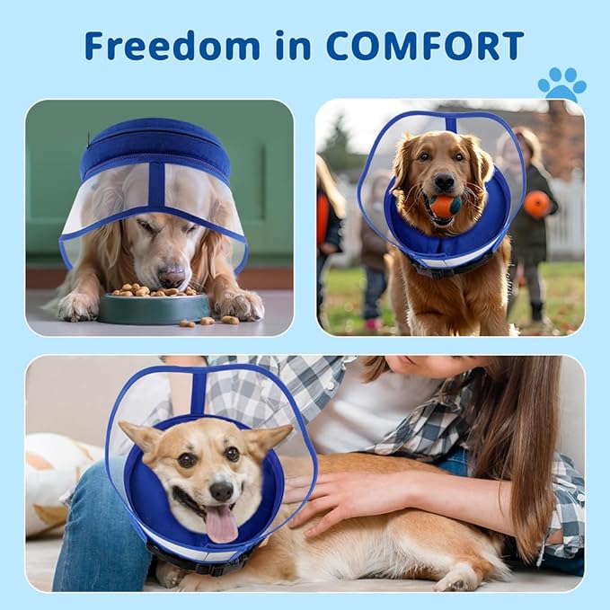 Soft Dog Cone Collar, Inflatable Donut Cones Alternative After Surgery with Anti-Lick Shield, for Large/Medium/Small Dogs to Stop Licking, Elizabethan Neck Ecollars of Shame, Comfy Pillow E Recovery