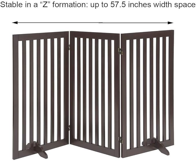 unipaws 36" H Free Standing Pet Gate for Dog Cat, Tall Wooden Dog Gates for Doorway, Stairs, Foldable Pet Fence for The House, Expandable Dog Barrier, Indoor Use, Espresso