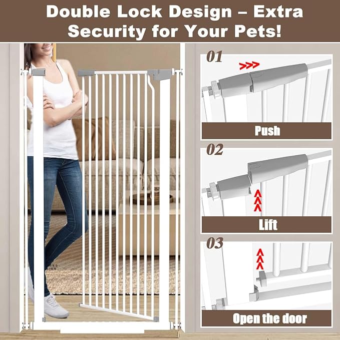 Fairy Baby 51.18" Extra Tall Cat Pet Gate, 48.5"-56.2" Extra Wide Long Dog Gate for The House, Doorways, Hallways, Metal Large Pet Barrier Fence Indoor Kids Toddlers Gate Auto Close No Climb, White