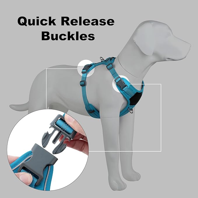 Plutus Pet No Pull Dog Harness, Release at Neck, Soft Padded, Reflective Adjustable Dog Vest Harness for Small, Medium, Large Dogs(Light Blue, S)
