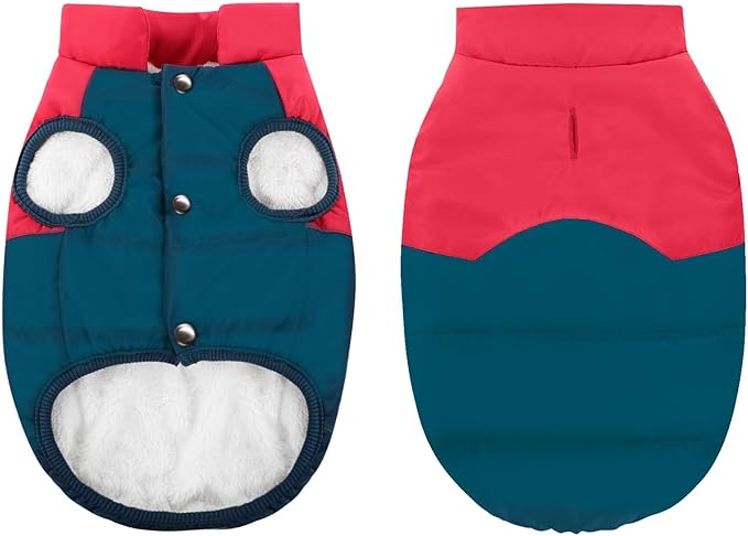 ASENKU Dog Winter Coat - Waterproof Windproof Dog Jacket, Warm Snowproof Doggie Puffer Vest for Cold Weather, Lightweight Snow Coats for Small Medium Large Dogs (Red&Navy, S)