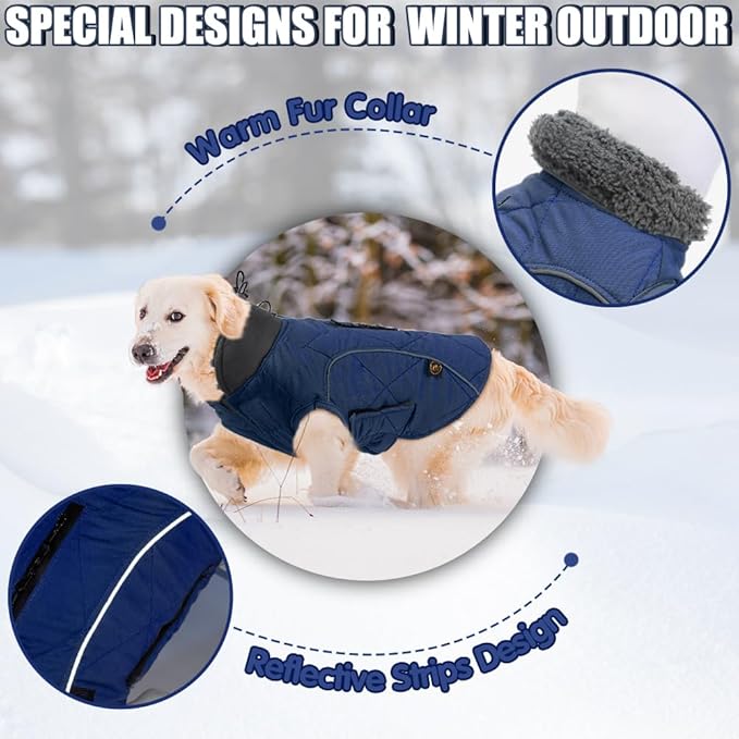 EMUST Dog Jackets, Small/Medium/Large Dog Coat for Winter, Pet Cold Winter Jacket for Large Dogs, Dark Blue, XL