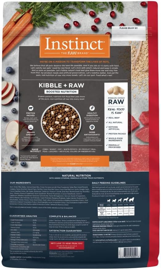 Instinct Raw Boost, Natural Dry Dog Food with Freeze Dried Pieces, High Protein, Whole Grain Recipe - Real Beef & Barley, 20 lb. Bag