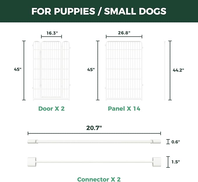 FXW Homeplus Unleashed Indoor Dog Playpen - Stress-Free and Safe Play, Heavy Duty 45 Inch 16 Panels Dog Pen with Connectors (Pack of 2) for Large Dogs, White│Patented