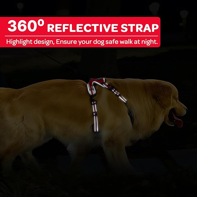 FURRYFECTION Dog Harness | No Pull Dog Harness | Reflective Oxford | Padded Handle | 4 Adjustable Straps | 2 Leash Clips | No Choke Pet Vest Harness for Small Medium Large Dogs | Red | XL