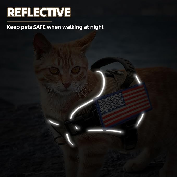 PUPTECK Tactical Cat Harness and Leash Set Escape Proof, Adjustable Reflective Kitten Jacket Easy Control, Pet Vest Harness for Cats Small Dogs Puppies Walking and Travel