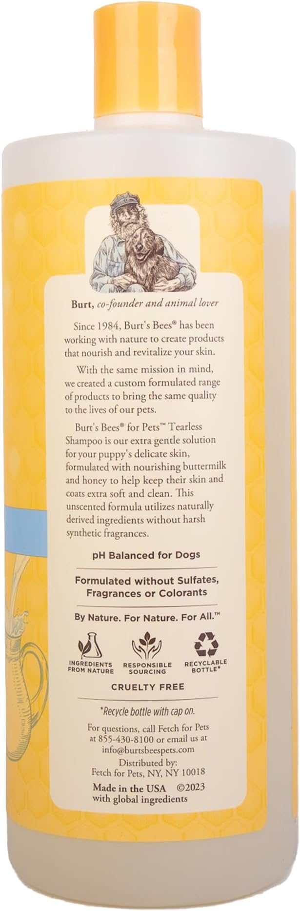 Burt's Bees for Pets Tearless Puppy Shampoo with Buttermilk, 95% Natural Origin Formulas, Shampoo for Puppies - Gentle Dog and Puppy Shampoo Tear Free, Best Puppy Shampoo Tearless, 32 oz