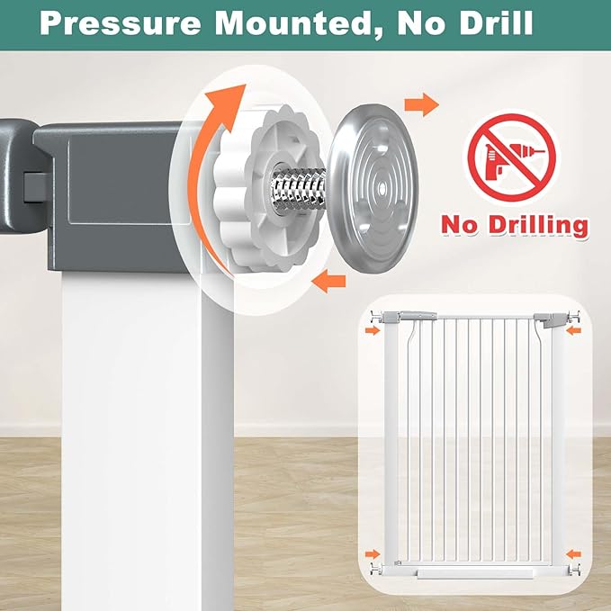 40.5" Extra Tall Baby Gate, 57.5"-60.2" Extra Wide Long Dog Pet Gate Indoor, Adjustable Safety Child Gate No Drill, Metal Auto Close Pet Proof Tall Gate for Stairs Doorway Kids, White