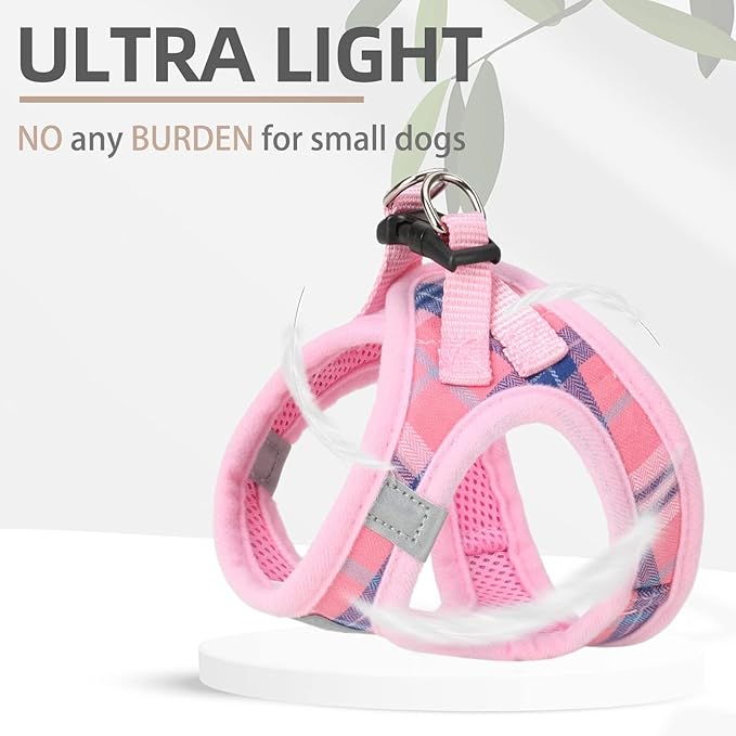 PUPTECK Adjustable Dog Harness Collar and Leash Set Step in No Pull Pet Harness for Small Medium Dogs Puppy and Cats Outdoor Walking Running, Soft Mesh Padded Reflective Vest Harnesses, Pink XS