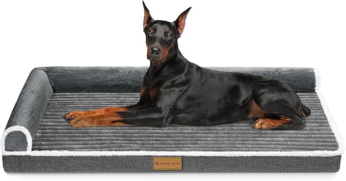 Patas Lague Orthopedic Jumbo Dog Bed Large Sized Dog 56''X40'', Waterproof Comfortable L Bolster Jumbo Non-Slip Soft Warm Pet Crate Bed Sleep Sofa mat with Removable Washable Cover, Grey