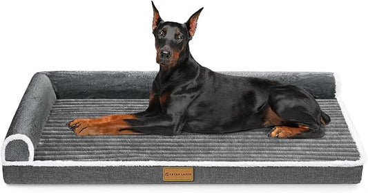 Patas Lague Orthopedic Jumbo Dog Bed Large Sized Dog 56''X40'', Waterproof Comfortable L Bolster Jumbo Non-Slip Soft Warm Pet Crate Bed Sleep Sofa mat with Removable Washable Cover, Grey