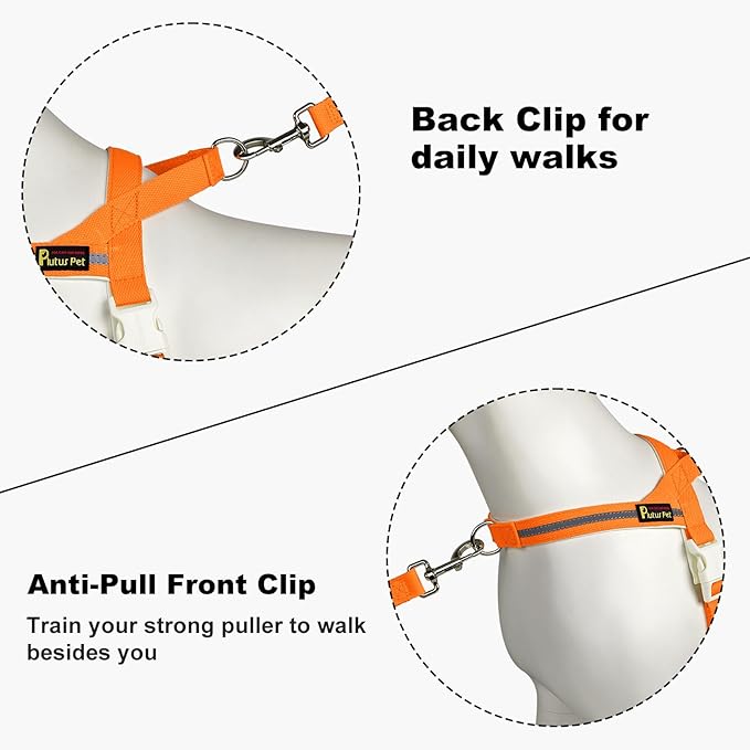 Plutus Pet Cotton Dog Harness and Leash Set, Reflective and Soft Padded, Quick Fit Vest Harness, for Small, Medium and Large Dogs, Orange, M