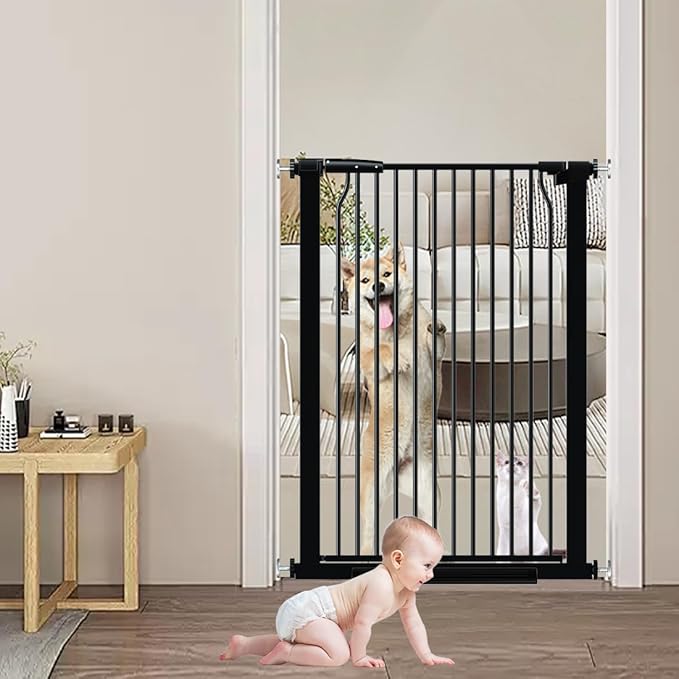 40.55" Extra Tall Dog Gate for Doorways & Stairs, 65.8-68.5" Extra Wide, Pressure Mounted, Auto Close, Black