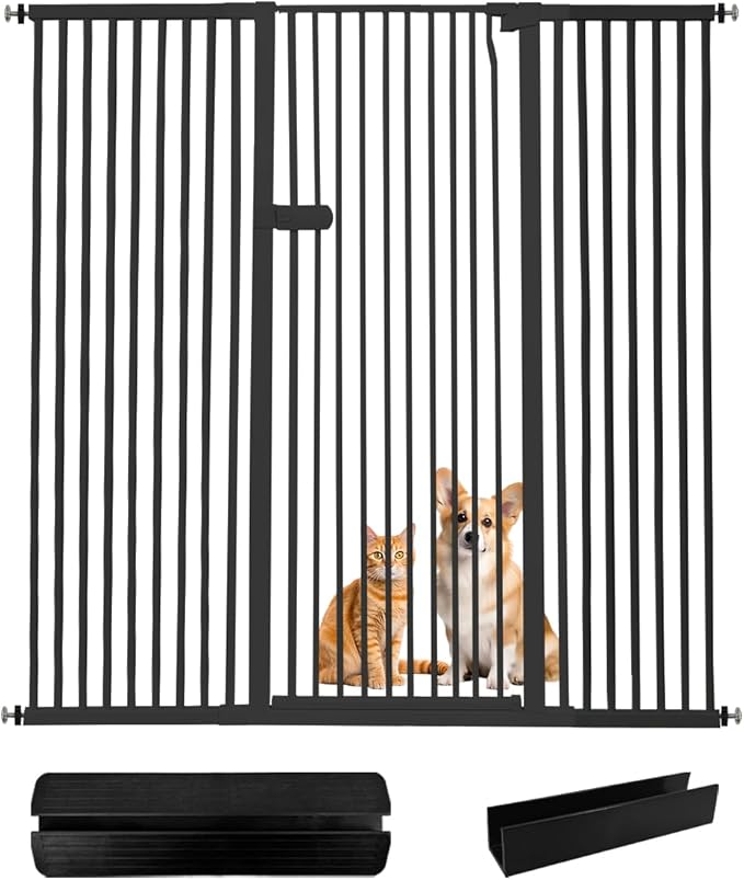 Lumizone Extra Tall Cat Gate 61.02" High Pressure Mounted Extra Wide 2025 New (17 Sizes) 1.37" Gap No Drilling Auto-Close One-Handed Operation Tall Pet Gate for Dogs(Black, 59.45"-63.38"/151-160.5CM)