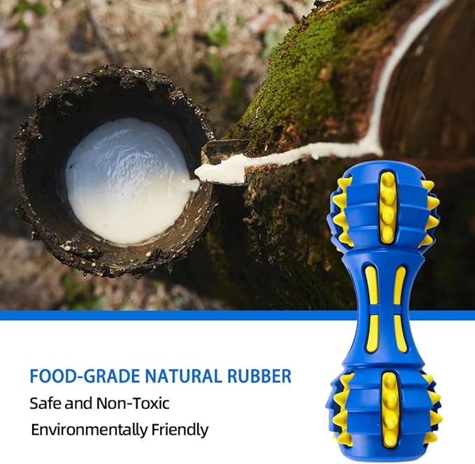 AUSCAT Teething Dog Chew Toys, Durable Squeaky Dog Toys, Rubber Chew Toys for Dogs, Dumbbell Shape, Blue