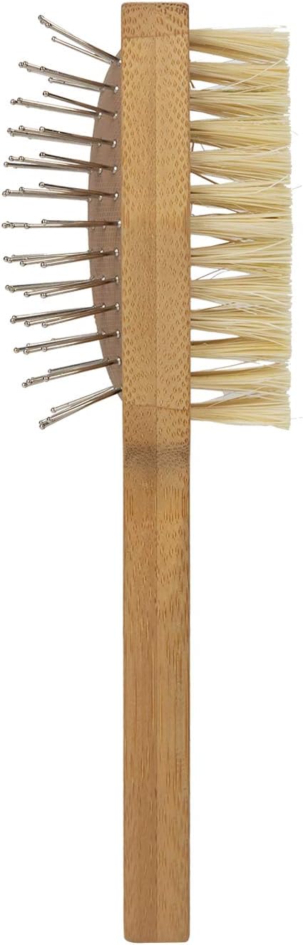 Burt's Bees for Dogs Double Sided Pin & Hemp Bristle Dog Brush | Best All-Purpose Dog Brush to Reduce Shedding | for Long & Short Haired Large Dogs, Bamboo