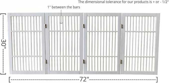 Pet Dog Gate Strong and Durable Freestanding Folding Acacia Hardwood Portable Wooden Fence Indoors or Outdoors by Urnporium (White Pet Gate, 4 Panel 30" Tall)