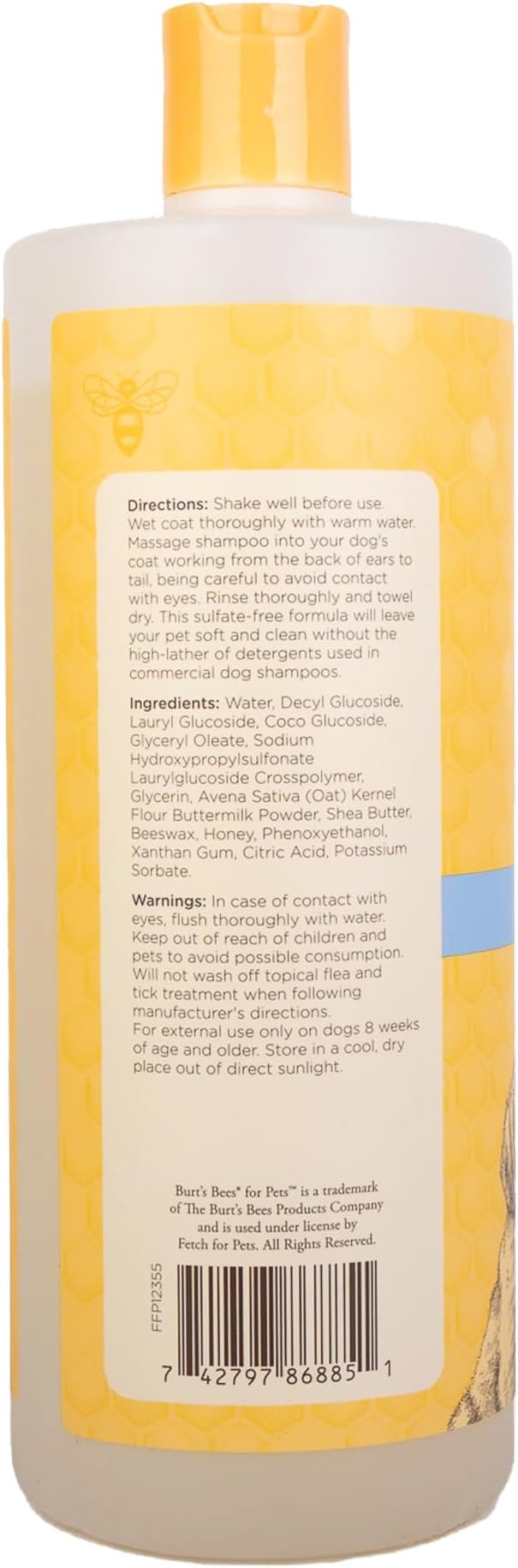 Burt's Bees for Pets Tearless Puppy Shampoo with Buttermilk, 95% Natural Origin Formulas, Shampoo for Puppies - Gentle Dog and Puppy Shampoo Tear Free, Best Puppy Shampoo Tearless, 32 oz