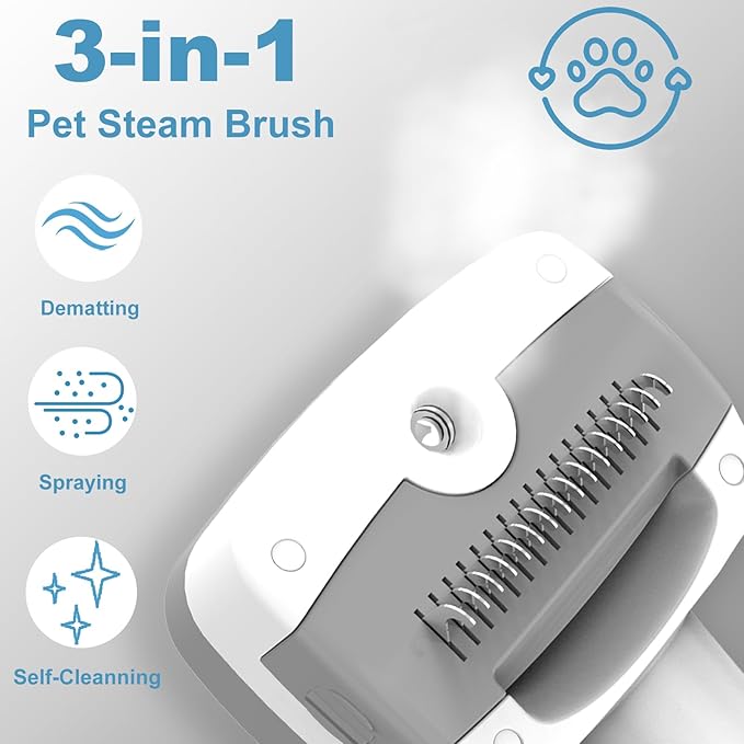 3 in 1 Pet Steam Brush for Dogs & Cats – Self Cleaning, Hair Removal Comb Steam for Shedding & Dematting for Long & Short Haired Pets,Includes Pet Essence