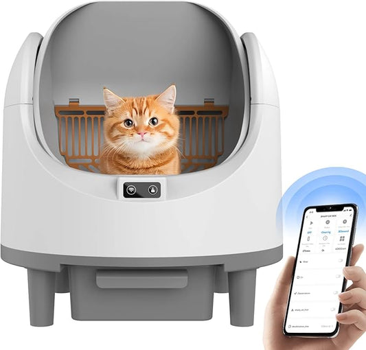Self Cleaning Litter Box, Cat Litter Box Automatic Cleaning with APP Control, Eco-Friendly Odorless Waste Treatment with Bags Included, Large Waste Bin, Open-Top