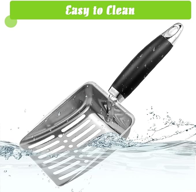 Cat Litter Scoop -Stainless Steel Cat Litter Scoop-Sturdy Mesh Scooper - Upgrade Mesh Shovel-Easy to Clean - Suitable for Cat Litter Box -Black-More