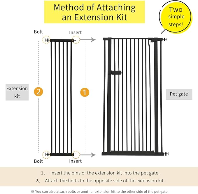 Lumizone Extra Tall Cat Gate Extension Kit 61.02" High Pressure Mounted 2025 New 12.60" Extra Wide 1.37" Gap No Drilling Tall Pet Gate for Dogs (Black, 12.60"/32CM)