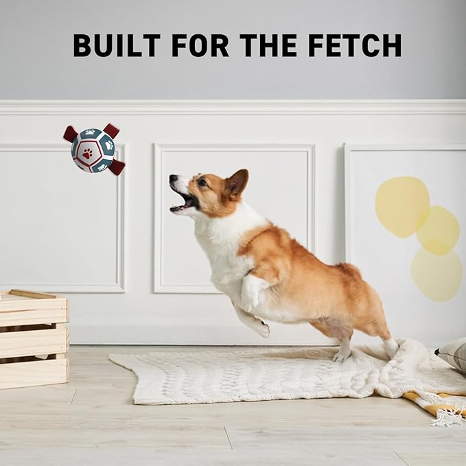 QDAN Small Dog Toys, Puppy Balls, Dog Balls with Straps for Small Breed, Soccer Ball for Dogs, Puppy Toys, Dog Birthday Gift (Blue Red, 3.5 inch)