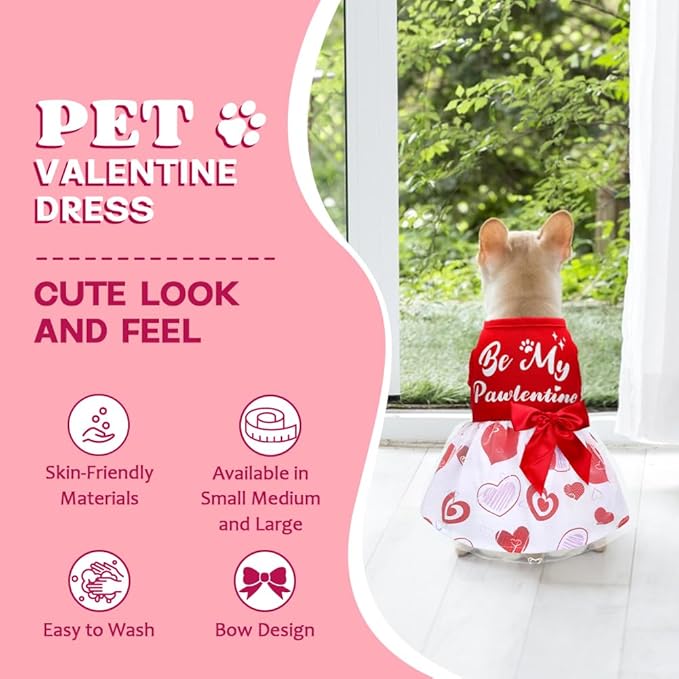 Dog Valentines Day Clothes Be My Pawlentine Dog Valentines Outfit Red Tulle Dog Dress with Bowknot for Small Medium Large Dogs Cat Girl