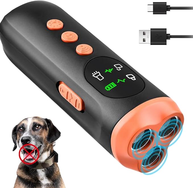 Dog Bark Deterrent Device Rechargeable Anti-Barking Device Ultrasonic Dog Barking Training Control Device Safe Effective Bark Control with LED Flashlight for Dogs Indoor Outdoor