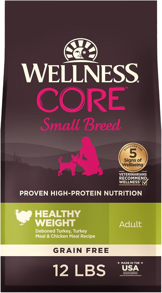 Wellness CORE Grain-Free High-Protein Small Breed Dry Dog Food, Natural Ingredients, Made in USA with Real Meat (Adult, Healthy Weight, 12-Pound Bag)