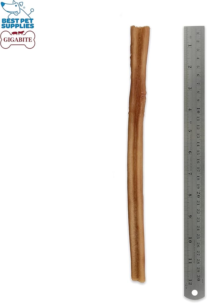 GigaBite Single Ingredient All Natural Free Range Bully Treats and Chews - Bully Sticks/Bladder Sticks/Beef Esophagus by Best Pet Supplies - Bully Sticks (Regular 12"), Pack of 6