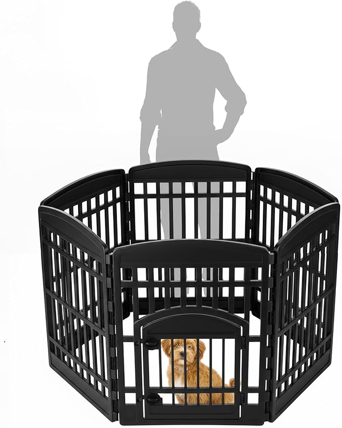 IRIS USA 34" 6-Panel Dog Playpen with Door, 44 x 63 x 34, Puppy Fence, Puppy Playpen, Dog Play Pen Indoors, Pet Fence, Puppies/Small Dogs, Black