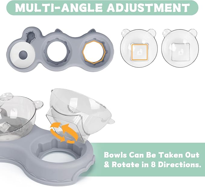 Triple Cat Bowls for Food and Water, YECERCAN Plastic Raised Cat Bowls with Automatic Water Bottle & Waterproof Mat for Cats/Small Dogs, 3 in 1 Pet Feeder for Wet/Dry Food