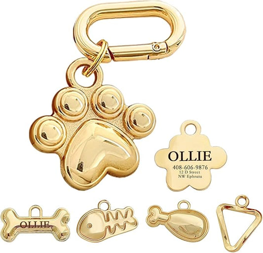 Dogs ID Tags Personalized Double Sided Deep Engraved Cat & Dog Collar Charm Paw Balloon Shape Brass