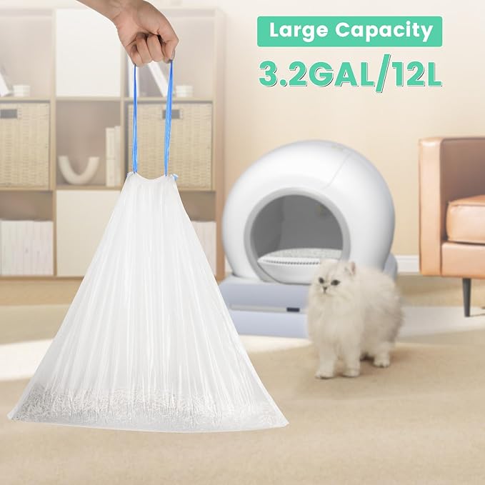 80 Count Waste Bags for Self Cleaning Cat Litter Box, 17.8 x 17.8 inches Replacement Extra Large Liners, 4 Rolls of Drawstring Trash Bags for Robot Automatic Litter Boxs (80 Counts/4 Rolls)