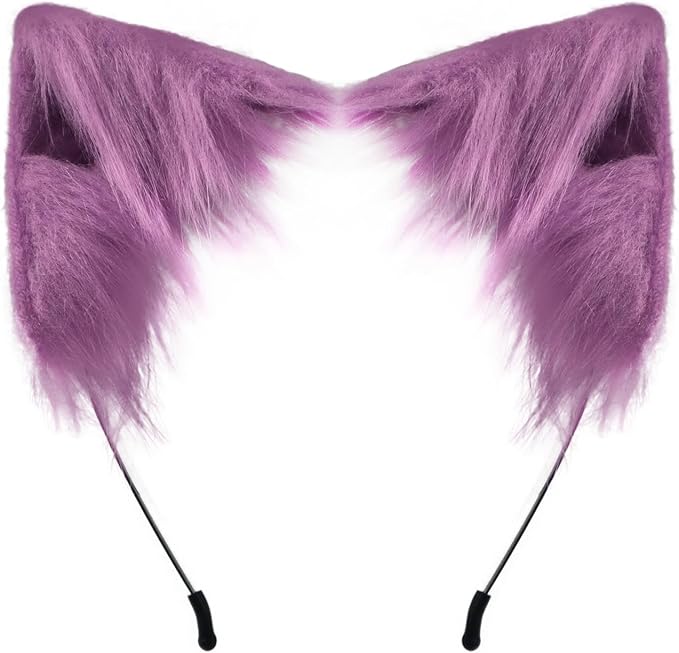Cat Ears and Wolf Fox Animal Tail Cosplay Costume Faux Fur Hair Clip Headdress Halloween Leather Neck Chocker Set