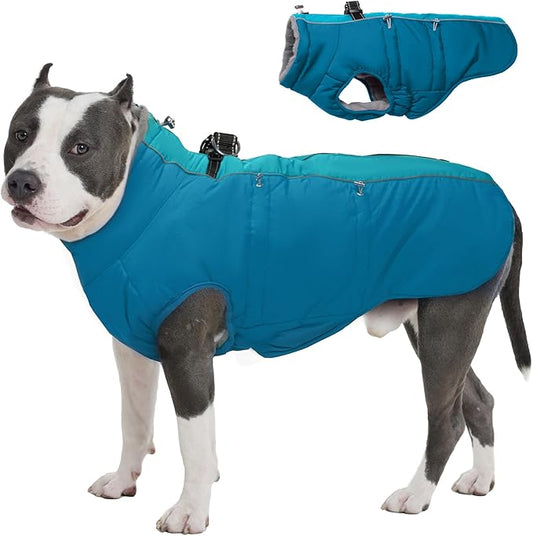 Dog Winter Jacket - XX Large, Warm Zip Up Snowsuit Dog Harness Vest, Reflective, Water-Resistant, Green