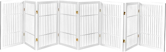 Pet Dog Gate Strong and Durable Freestanding Folding Acacia Hardwood Portable Wooden Fence Indoors or Outdoors by Urnporium (White Pet Gate, 8 Panel 30" Tall)