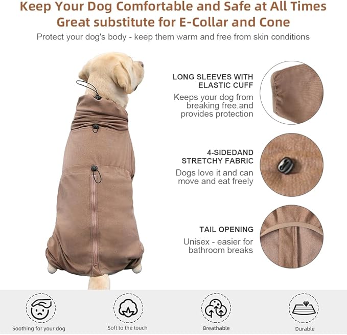 Dog Pajamas for Large Dogs,Extra Large Stretch, Suitable for Adult, Medium-Sized Dogs, Large Pet Jumpsuit Four-Legged Dog Clothes, Pet Clothing. (Coffee Color, 4XL)